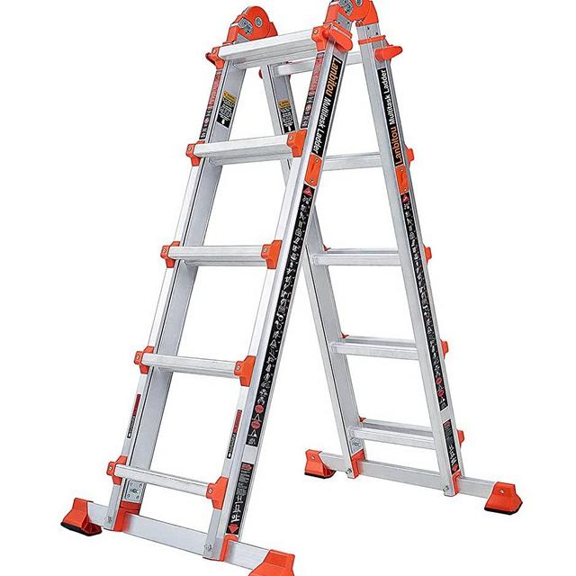 LANBITOU Ladder, A Frame 5 Step Ladder Extension, 17 Ft Anti-Slip Multi Position Ladder, Storage Folding Ladder, 330 lbs Security Load Telescoping Aluminum Ladders for Stairs Home Indoor Outdoor Roof