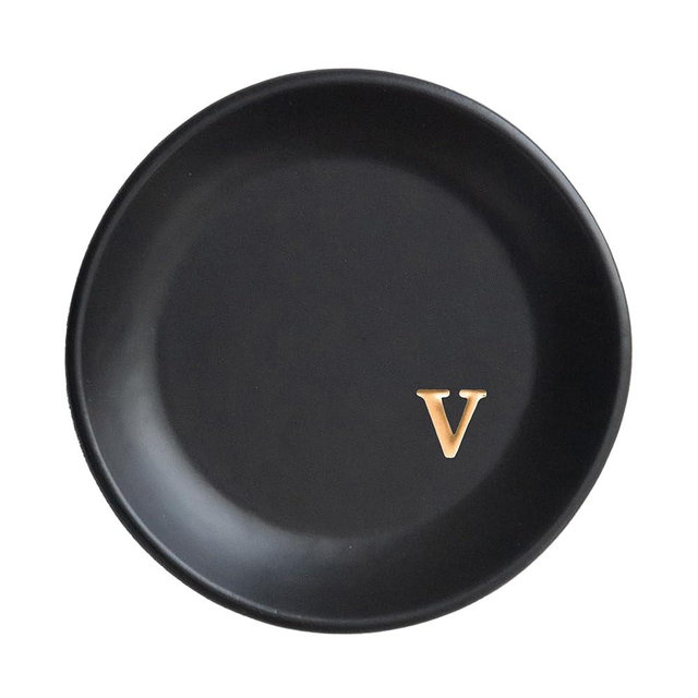 COLLECTIVE HOME - Ceramic Jewelry Tray, Decorative Trinket Dish for Rings Earrings Necklaces Bracelet Watch Keys, Birthday Mother's Day Christmas Gift for Women, 4.75", Black Surface (v)