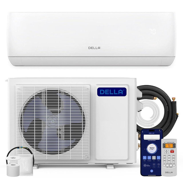 DELLA Motto Series Mini Split 17 SEER2 9000 BTU, Works with Alexa and Wifi,Cools Up to 450 Sq.Ft, 208V-230V Air Conditioner & Heater with Pre-Charged 3/4 Ton Heat Pump