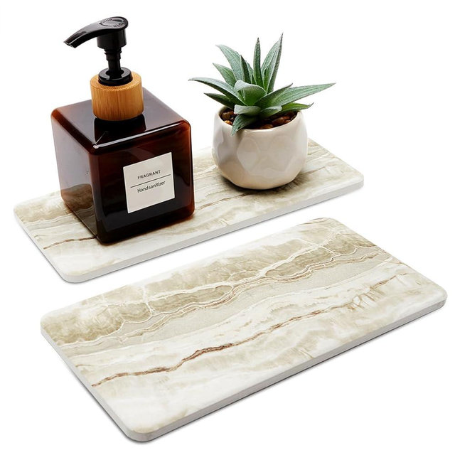 Set of 2 Drying Stone Soap Tray for Bathroom Countertop Trays Ceramic Kitchen Sink Accessories Absorbent Diatomite Dish Diatomaceous Dry Mat Kitchen Counter Water Absorbing Stone Bathroom Sink Trays
