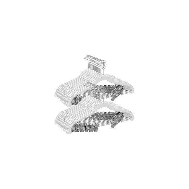 SONGMICS 30 Pack Skirt Pants Hangers Velvet Clips Hangers with Adjustable Clips Non-Slip White