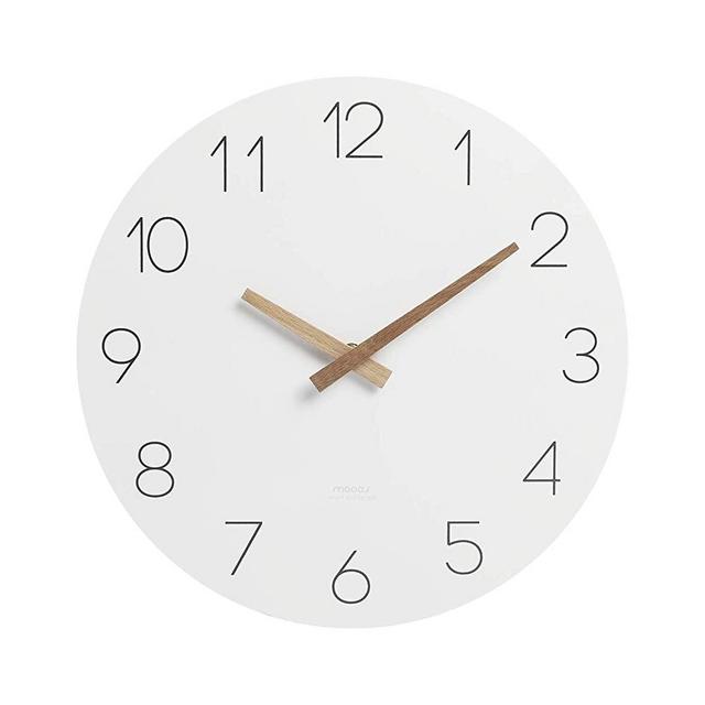 mooas Flatwood Wall Clock, 12" Wood Wall Clock Non-Ticking Sweep Movement Decorative Wall Clock Battery Operated Wall Clock Clock for Home Living Room Kitchen Bedroom Office School Hotel