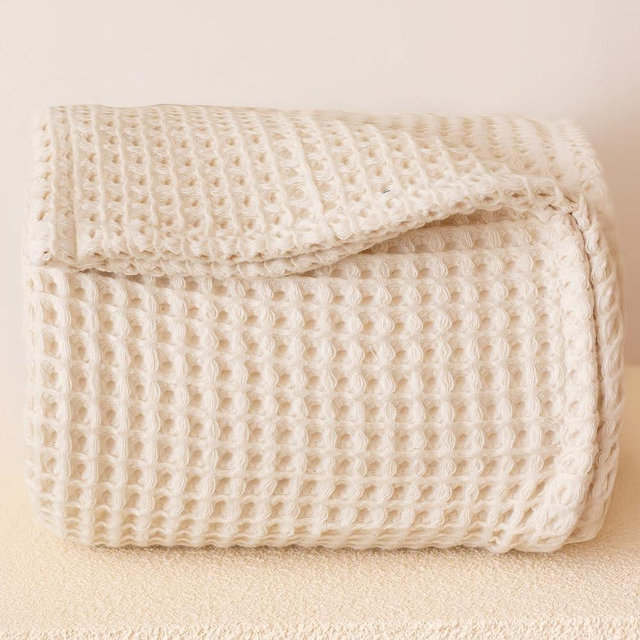 Viva Maison Pure 100% Turkish Cotton Waffle Blanket for Bed Queen XL Size, Luxury Bedspread, Soft Bed Blanket Throw Natural Undyed (Natural, Queen XL 95" x 102" Inch)