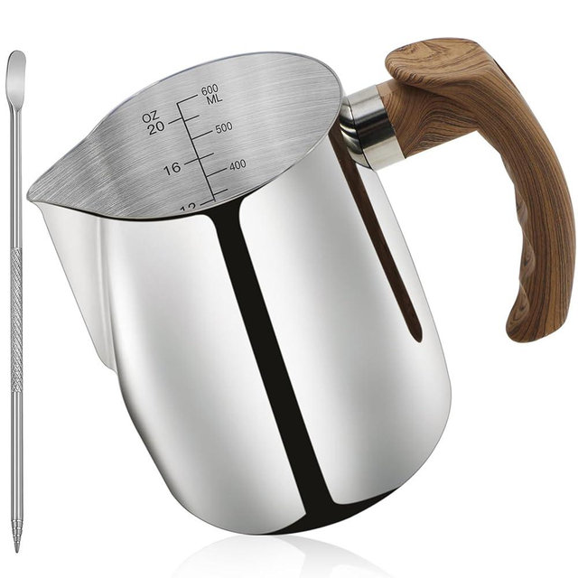 Stainless Steel Milk Frothing Pitcher - 20oz (600ml), Espresso Steaming Pitcher with Anti-scald Handle for Coffee, Cappuccino, Latte Art,Slilver