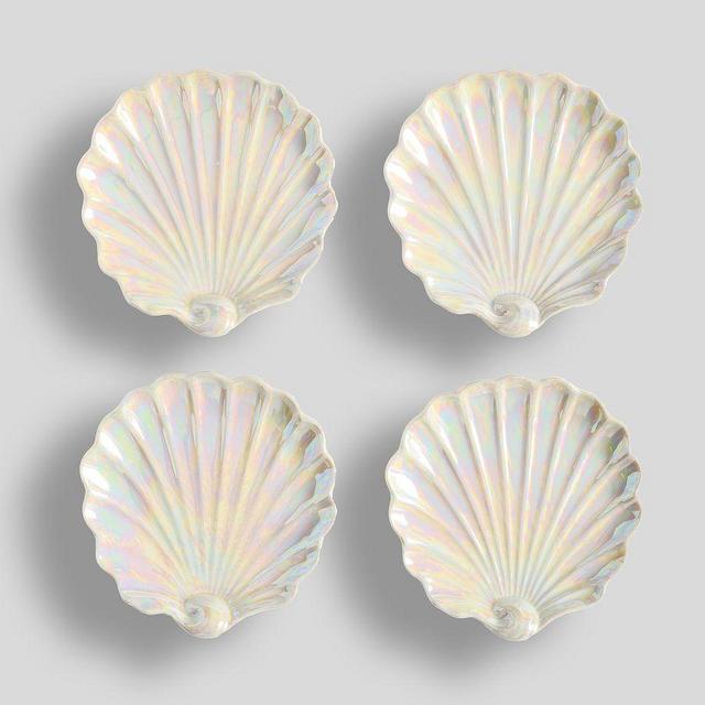Pearlescent Shell Stoneware Appetizer Plates, Set of 4, Silver