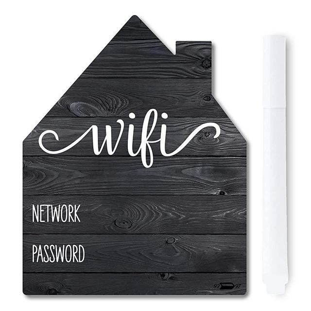 Rustic Black WiFi Password Sign, Rustic Farmhouse Fridge Magnet, WiFi Password Sign for Home with White Wet Erasable Pen, Magnetic Black WiFi Sign for Guests, Magnetic Fridge Decor, 4.0 x 5.0 inch