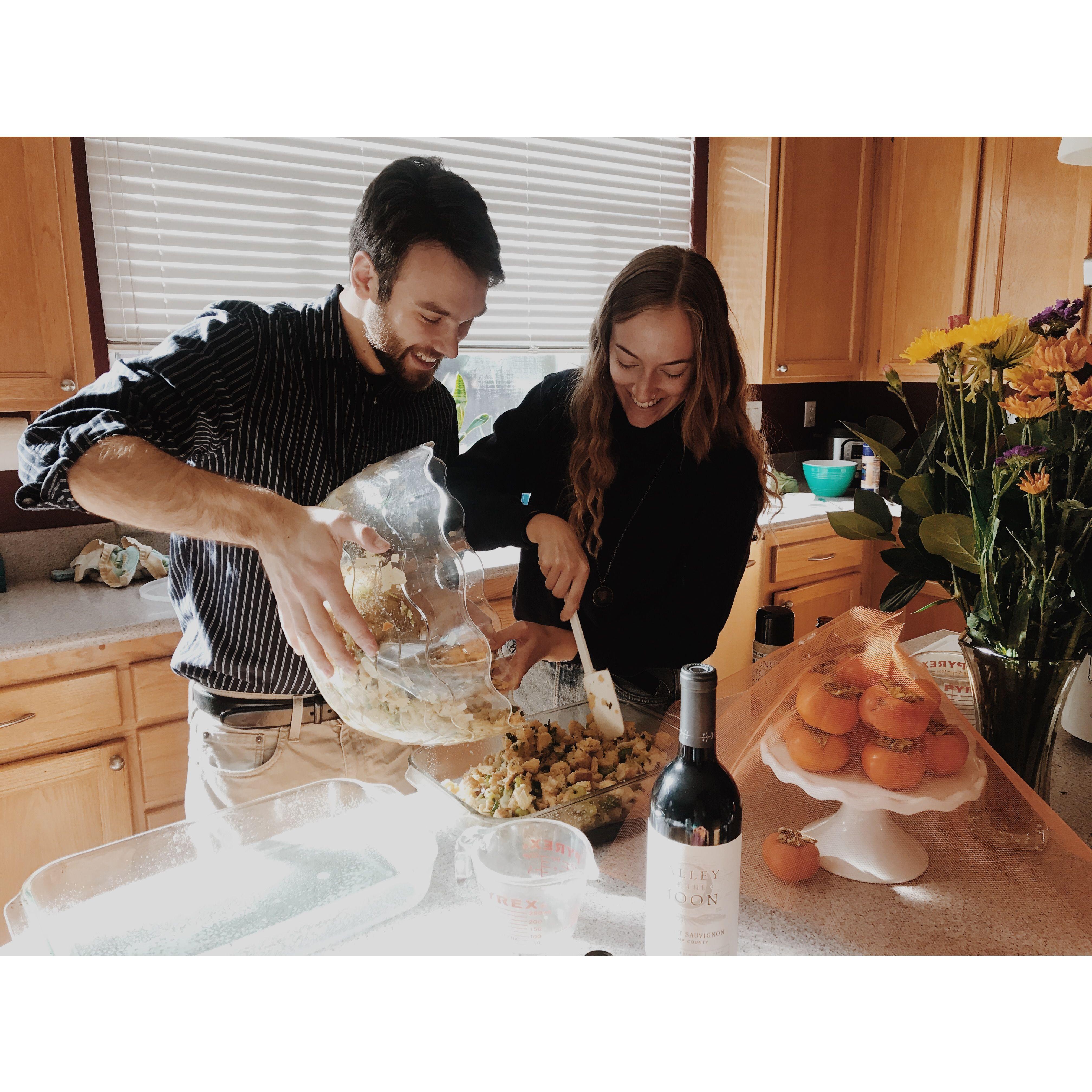 Our first Thanksgiving together! Audrey came home from college to surprise Mathias.