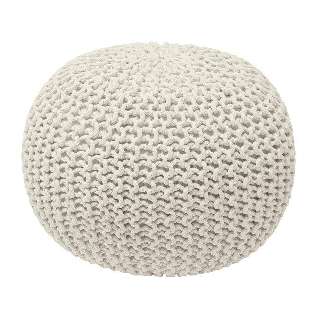 Ornavo Home Cotton Classic Braid Pouf Ottoman - 15" x 18.5" - Natural