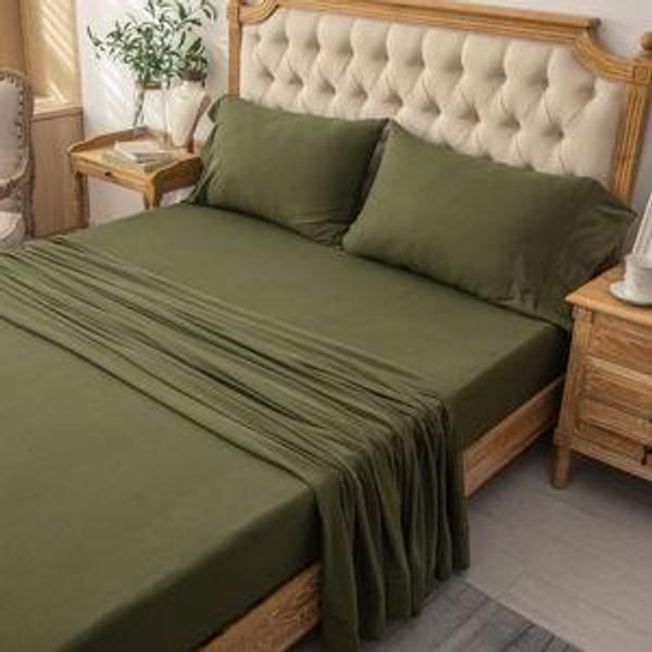 Bed Sheet Set 100% Jersey Knit Cotton - Olive