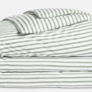 Luxe Sateen Duvet Cover Tandem Stripe in Fresh Moss Queen