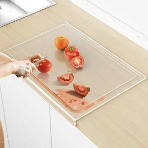 Acrylic Cutting Board with Juice Groove, Non Slip Clear Cutting Board with Counter Lip, 17.5x13.5 Inch