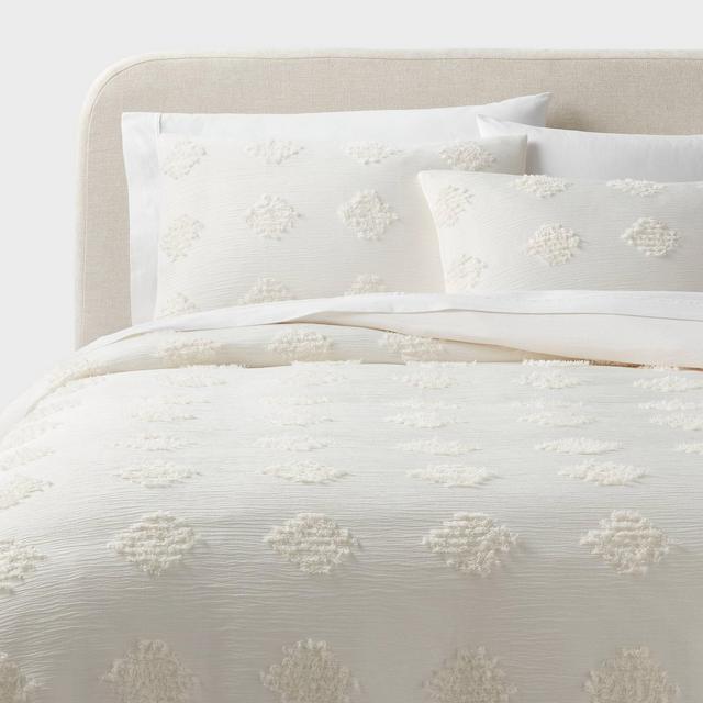 King Tufted Diamond Crinkle Duvet Cover and Sham Set Ivory - Threshold™