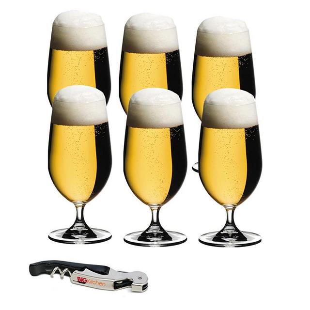 Riedel Ouverture 6 Piece Beer/Ice Water Bar Glass Set with Bonus BigKitchen Waiter's Corkscrew