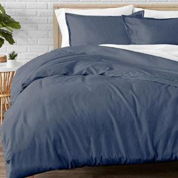 Bare Home Flannel Duvet Cover Set Includes Sham Pillow Covers (Full/Queen, Heather Indigo)