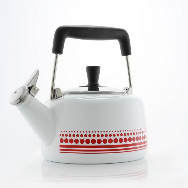 Chantal 1.4qt Freida Teakettle - White with Red Decal