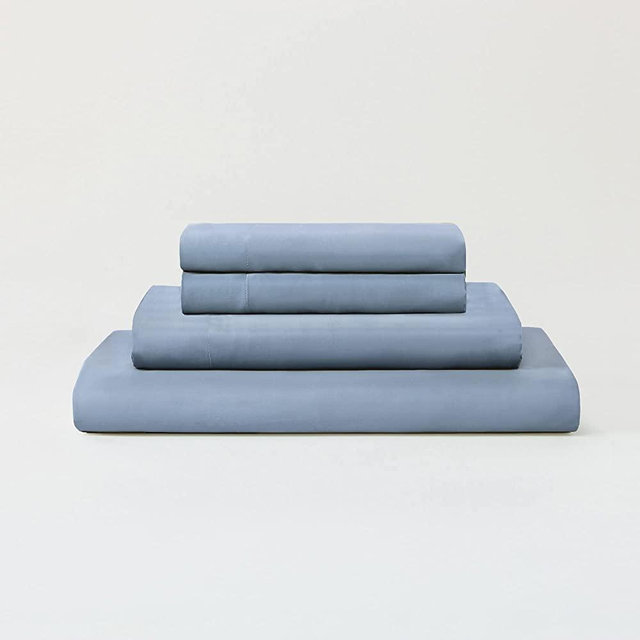 Sijo Premium 100% Austrian Eucalyptus Lyocell Tencel Sheet Set, Softer Than Silk, Architectural Digest 2022 Best Cooling Sheets Award Winner - 4pc - 2 Pillowcases 1 Fitted 1 Flat (Sky, Queen)