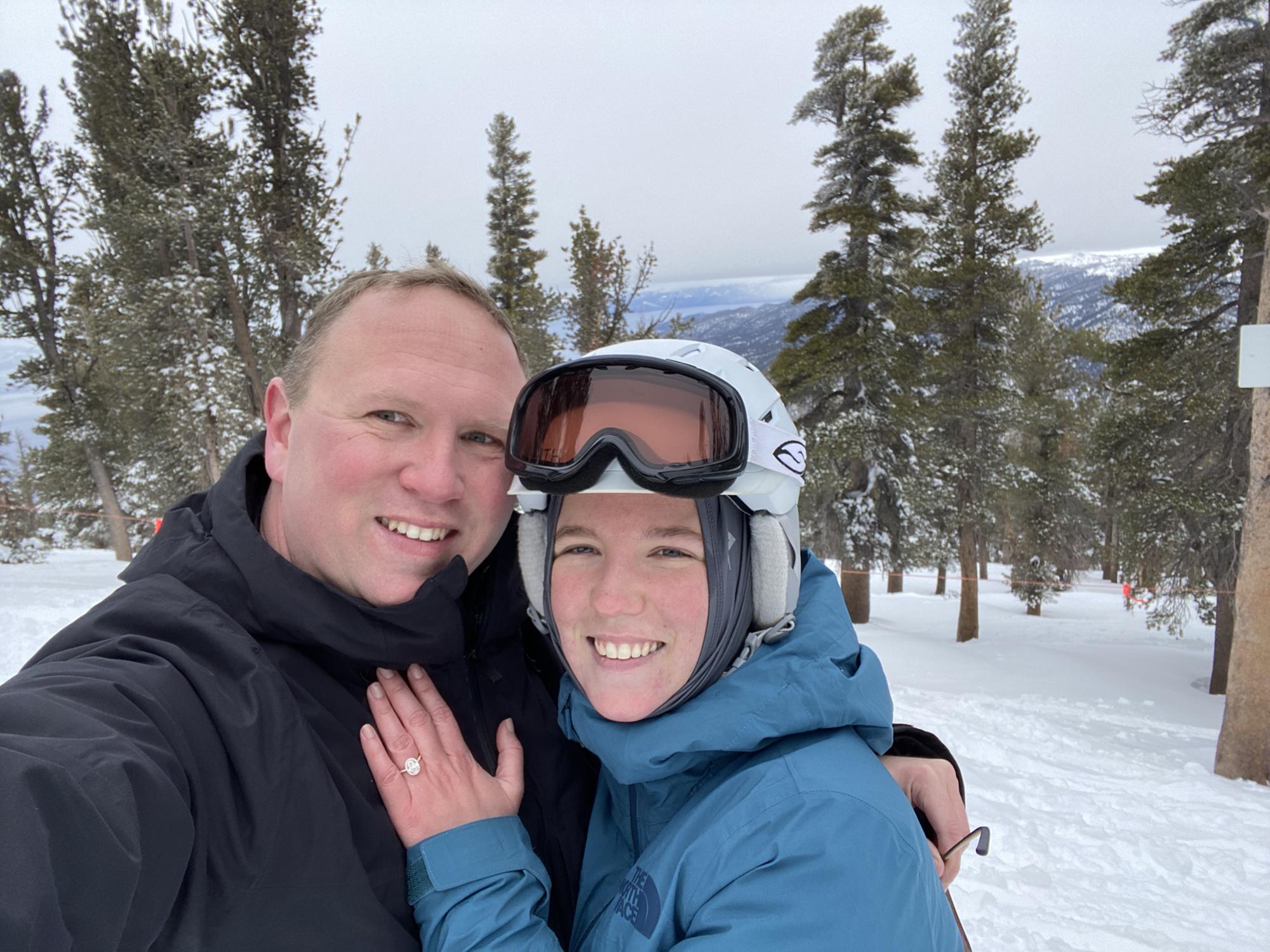 Top of Heavenly mountain just after Greg proposed, Valentine’s Day 2021