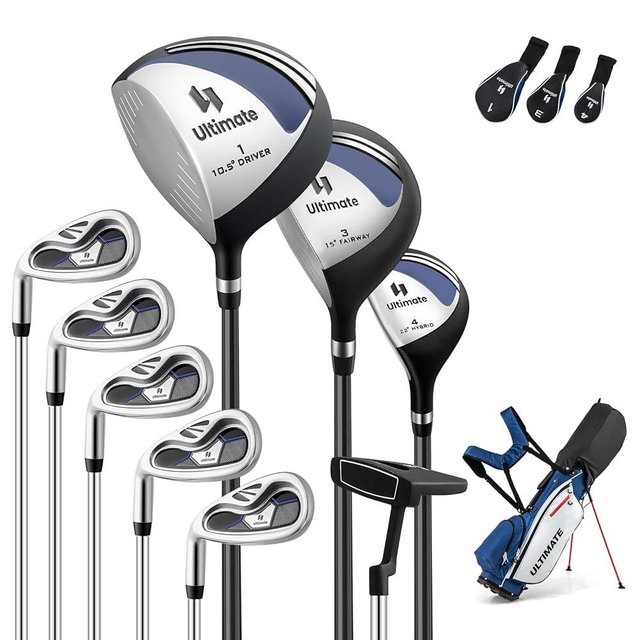 ULTIMATE Left Handed Golf Clubs for Men, 10pcs Men's Complete Golf Club Set Includes 460cc #1 Driver, #3 Fairway Wood, #4 Hybrid, #6/#7/#8/#9/#P Irons, Putter