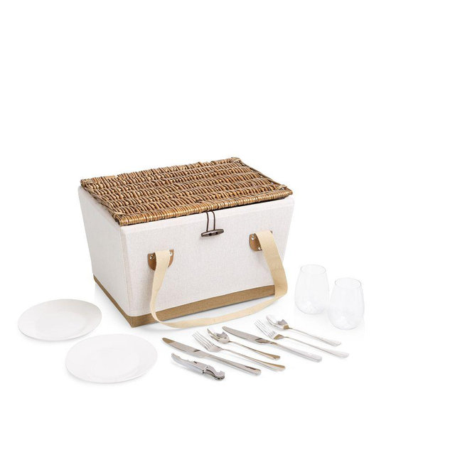 Lemongrove Picnic Basket for Two, White with Lemon Pattern