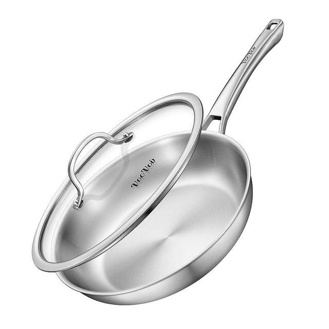 VocVoi 12 inch Tri-Ply Stainless Steel Frying Pan with LID,PFOA&PTFE Free Skillets,Chef's Pans,Dishwasher and Oven Safe Cookware, Works on Induction,Ceramic and Gas Cooktops