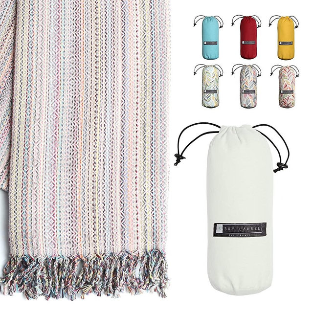 BAY LAUREL Turkish Beach Towel with Travel Bag 39 x 71 Quick Dry Sand Free Lightweight Large Oversized Beach Towel Turkish Towels Light Beach Towel Travel Towels