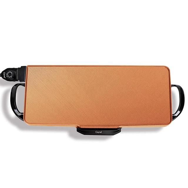 Caynel Professional Electric Griddle, Cool-Touch Griddle, Smoke-less Non-Stick Coating with Removable Handles and Drip Tray, Compact Storage, Upgrade Thermostat for Indoor/Outdoor, Fully immersible Easy Cleaning, 24”x12” Family-Sized