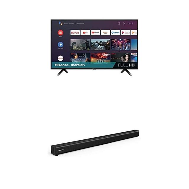 Hisense 40-Inch 40H5500F Class H55 Series Android Smart TV with Voice Remote (2020 Model) + Hisense 2.0 Channel Sound Bar Home Theater System with Bluetooth (Model HS205)
