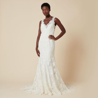 Sheath-Column Sweep-Brush Train Lace Wedding Dress CWXT14061