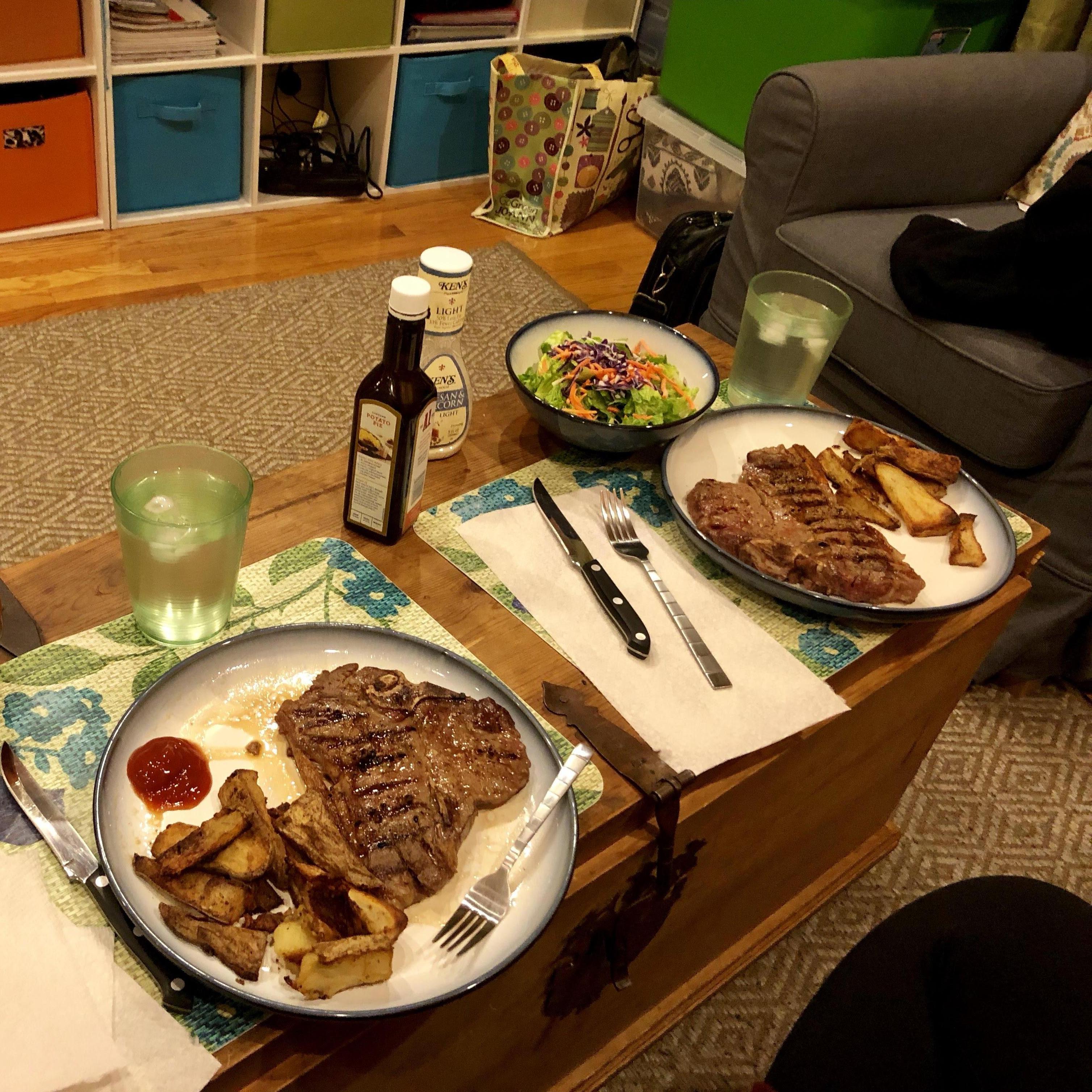 Home cooked steak dinner > Tavern on the Green to celebrate our engagement!