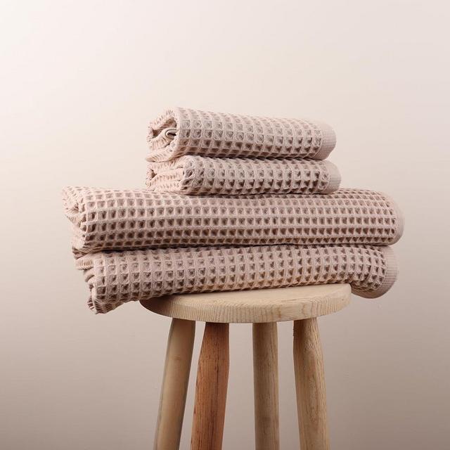 Püskül - 4 Pieces Waffle Towel Sets for Bathroom, Premium Organic Turkish Cotton 2 Hand Towels 2 Bath Towels Set (Beige)