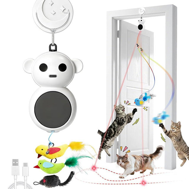 Interactive Cat Toys for Indoor Cats: 2 in 1 Laser Pointer Cat Toy with Automatic Flying Bird & Mouse Wand, Smart Motion Mode Adjustable Speed, USB Rechargeable Safe for Bored Kittens and Adult Cats