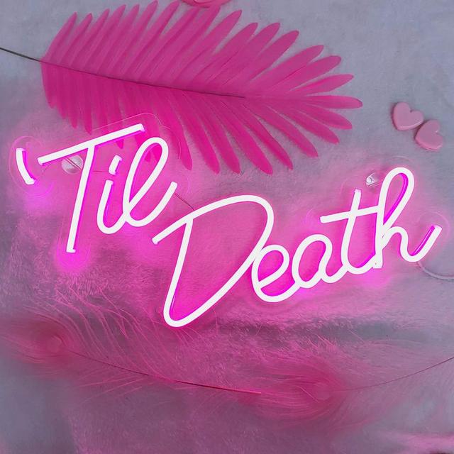 Divatla Special Til' Death Neon Sign, 5v USB Power. Pink Nice Looking Neon Light with Dimmable Switch.