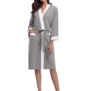 Aibrou Unisex Waffle Bathrobe Cotton Lightweight Nightgowns Sleepwear Spa Robe, grey/White, Medium