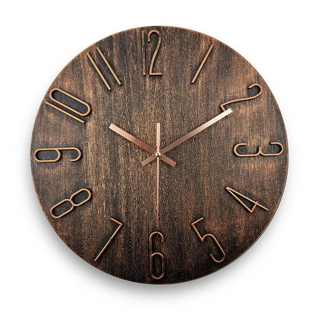 fapugh 12 Inch Wall Clock Silent Non Ticking, Preciser Modern Style Decor Clock for Home, Office, School, Kitchen, Bedroom, Living Room (Brown)