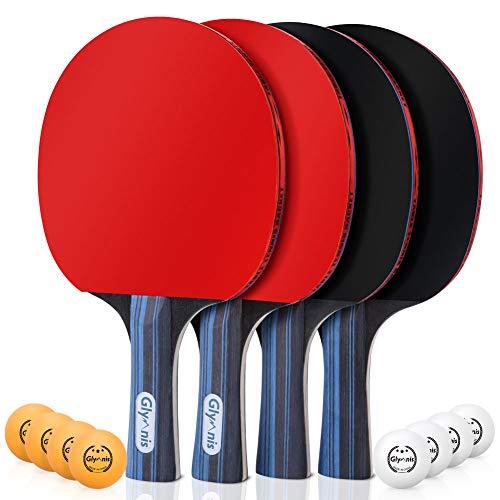 Glymnis Ping Pong Paddle Set of 4 Premium Table Tennis Rackets Set with 8 Professional Game Balls and Portable Cover Case Bag for Professional Indoor Outdoor