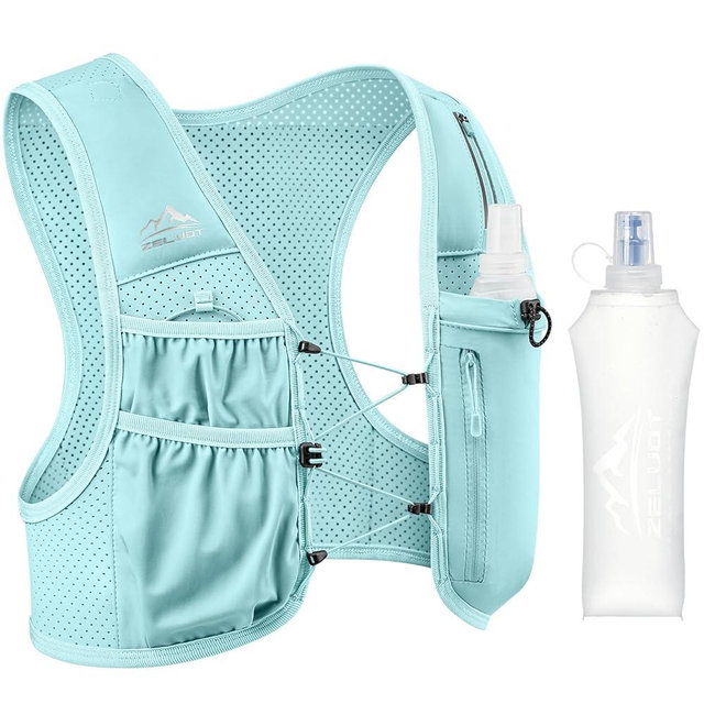 Zelvot Running Vest for Women Men, USA Original Patent, Adjustable Chest Straps Running Hydration Vest with 500ml Soft Flask, Lightweight Reflective Hydration Backpack for Marathon