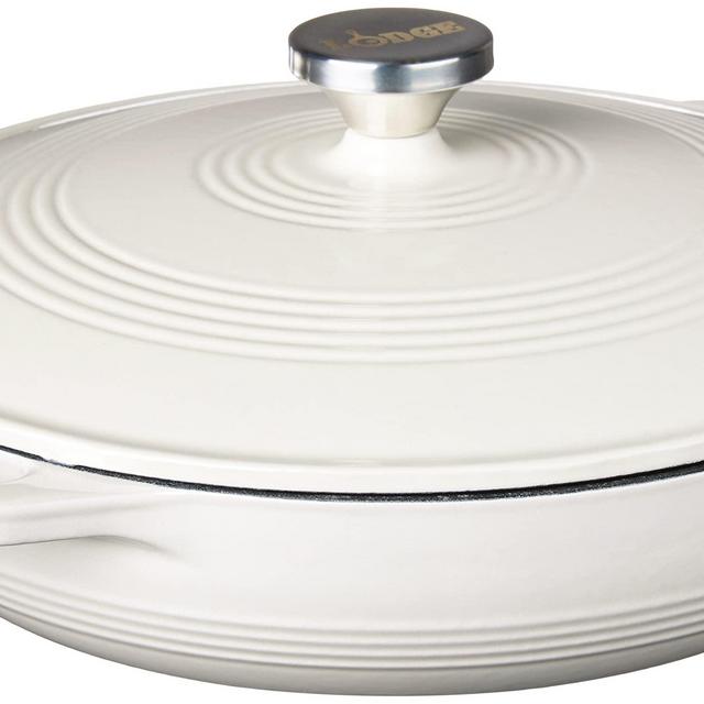 Lodge Enameled Cast Iron Casserole With Steel Knob and Loop Handles, 3.6 Quart, Oyster White