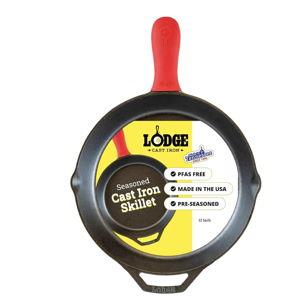 Lodge Seasoned Cast Iron Skillet 12 Inches - Quality Frying Pan for the Stove, Oven, Grill & Campfire - Includes Silicone Hot Handle Holder - Non-Toxic, Nonstick & Long-Lasting