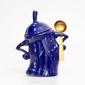 Canister With Attitude - Attitude Jar, Ceramic Airtight Food Storage Container with Spoon for Tea, Coffee, Sugar, Flour, Cute Kitchen Decor (Blue)
