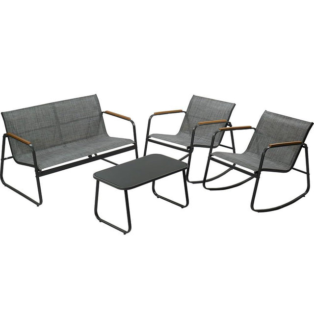 Kozyard 4 Piece Patio Furniture Set Outdoor Conversation Set with 2 Patio Dining Chairs and Tempered Coffee Table Strong Powder Coated Metal Frame for Garden Poolside Backyard