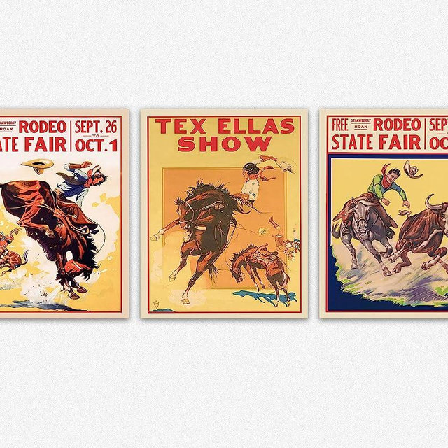 Cowboy Rodeo Publicity Vintage Decor, Cute & Unique Cafe Bar Home Decor Vintage Poster, Retro Cowboy Action Art Coffee Bar Accessories Western Signs & Posters Aesthetic Cowboy Wall Décor