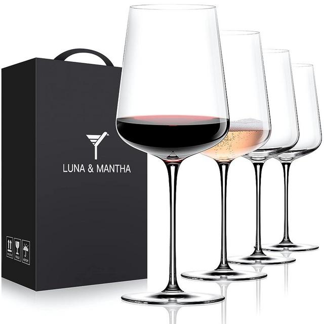 LUNA & MANTHA Wine Glasses Set of 4, 15 oz Hand Blown Crystal Red Wine Glasses, White Modern Wine Glasses with Stem, Ideal Gift for Daily Use, Toasting at Weddings, Anniversaries, or Birthdays