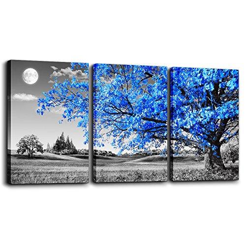 Wall Art For Living Room black and white Blue tree moon Canvas Wall Decor for Home artwork Painting 12" x 16" 3 Pieces Canvas Print For bedroom Decor Modern Salon kitchen office Hang a picture