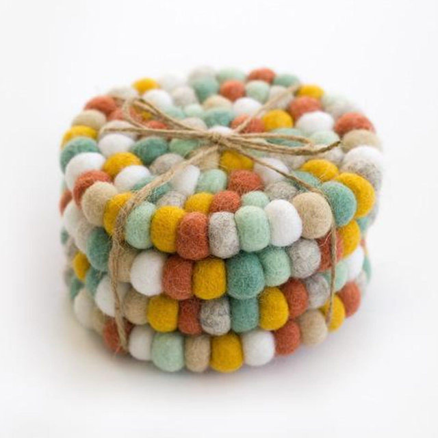 Round Felt Coasters – Set of 4 or 6 – Earth Tone Spring Multicolor – 4" Wide, 100% Wool – Handmade Easter Table Decor – Tea Coffee Accessory
