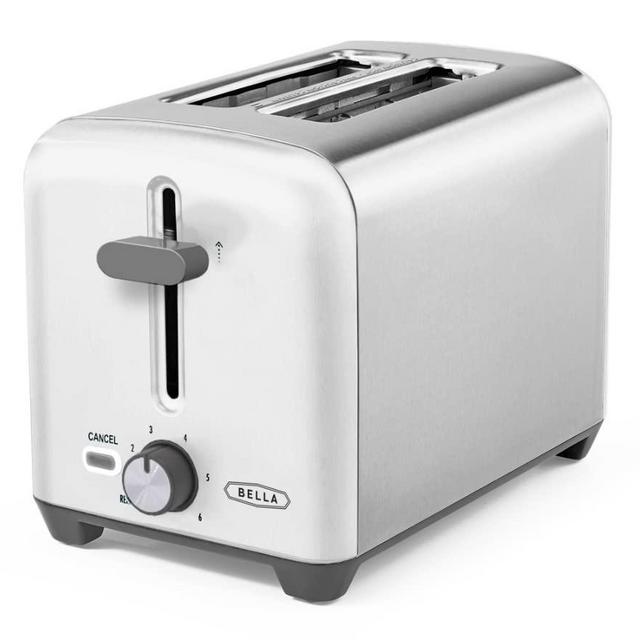 BELLA 2 Slice Toaster, Quick & Even Results Every Time, Wide Slots Fit Any Size Bread Like Bagels or Texas Toast, Drop-Down Crumb Tray for Easy Clean Up, Stainless Steel and White