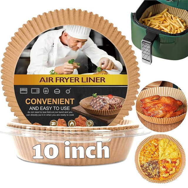 Large Air Fryer Disposable Paper Liner Round, 10 Inch Parchment Liners Non-Stick Fryer Paper Pads Baking Paper Food Grade for 7qt Power XL Air Fryer, Baking Roasting Microwave