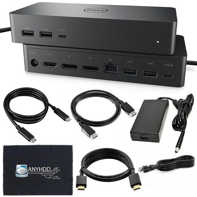 UD22 Dell Docking Station Dual Monitor Bundle - USB-C/USB-A Universal Dell Dock Station for Laptop with 130W AC Adapter + HDMI Cable + DisplayPort Cable + USB-C Cable + Microfiber Cloth