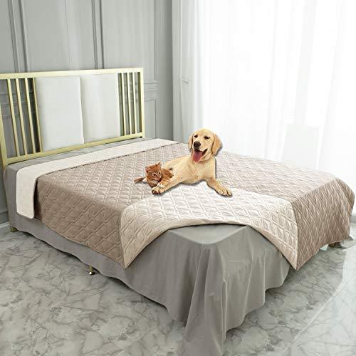 Ameritex Waterproof Dog Blanket for Bed Couch Sofa (68x82 Inches, Cream+Beige)