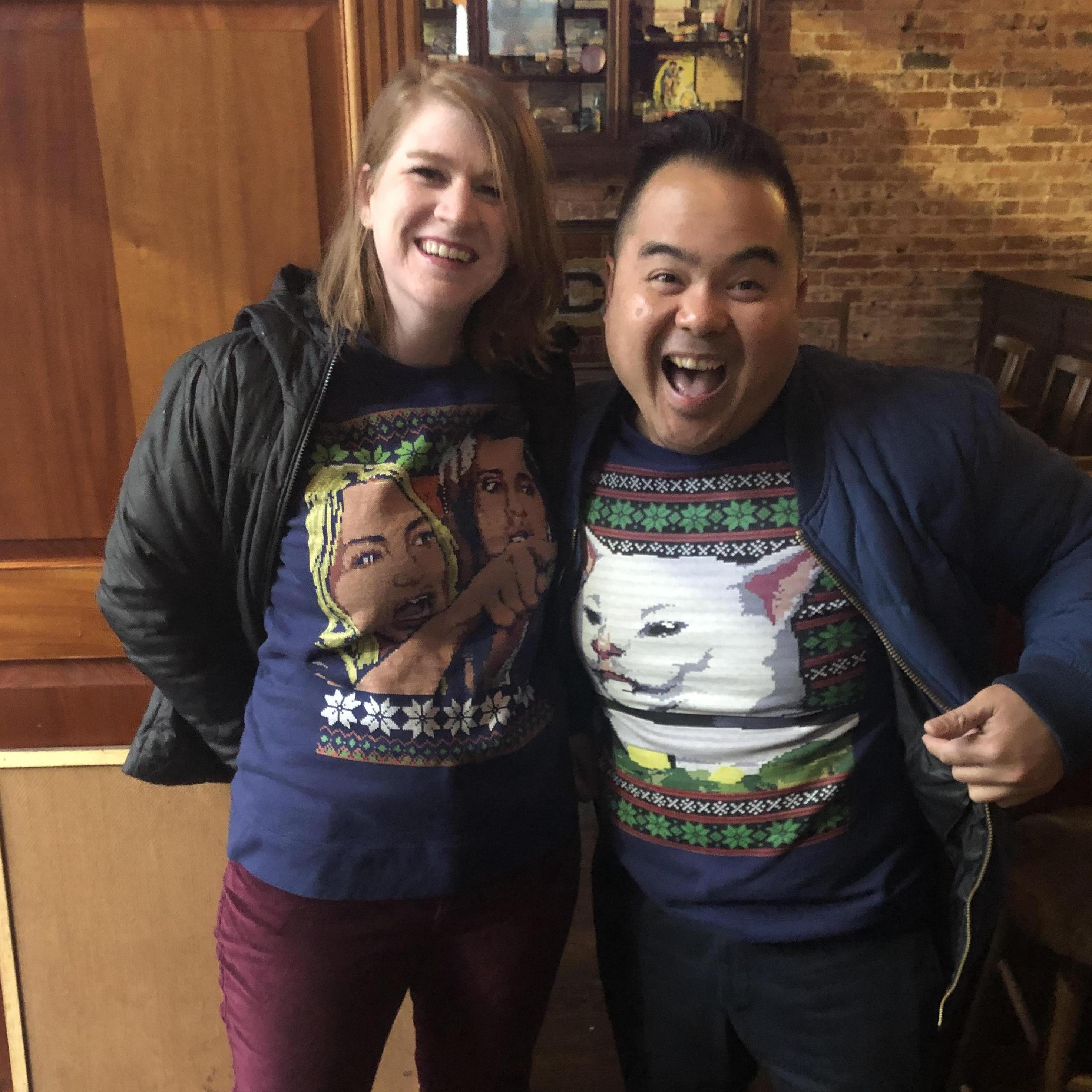 Just a couple of memes in Atlanta - it took 7 rounds of Rock, Paper, Scissors to decide who got to wear the cat.