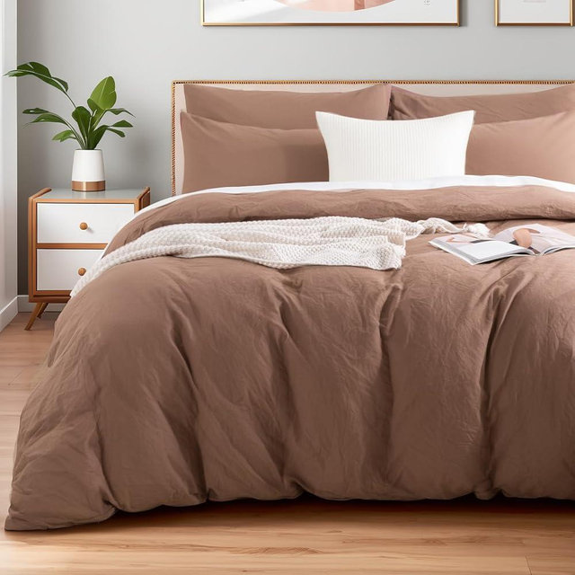 NEXHOME PRO Duvet Cover Set King 100% Washed Cotton Linen-Like Texture, Comfortable & Breathable, Home Bedding Set (No Comforter) 10490N